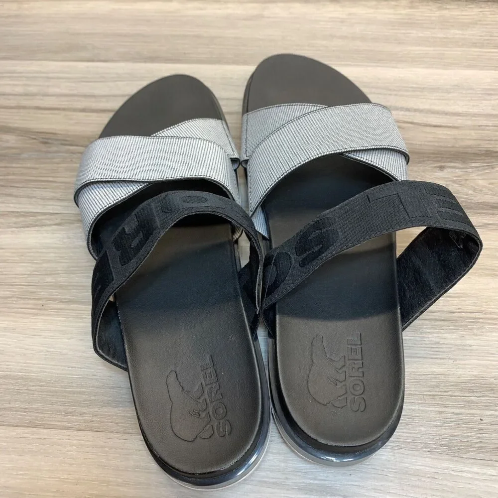 SOREL Women’s Roaming Sport Slide Sandals Black White Size 11 Shoes‎